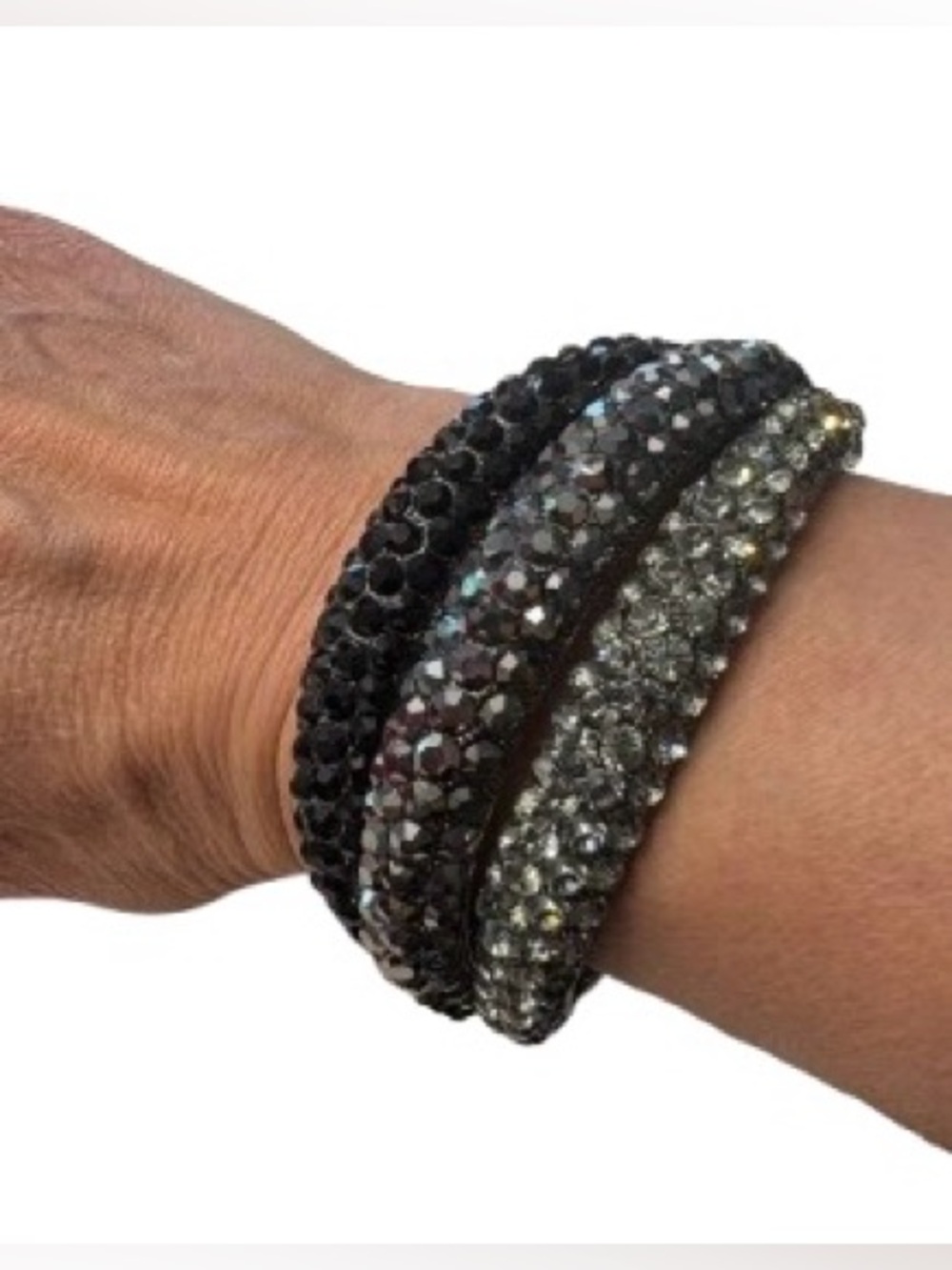 Crystal Wrap Bracelet - 3-Tones: Black, Pewter and Silver